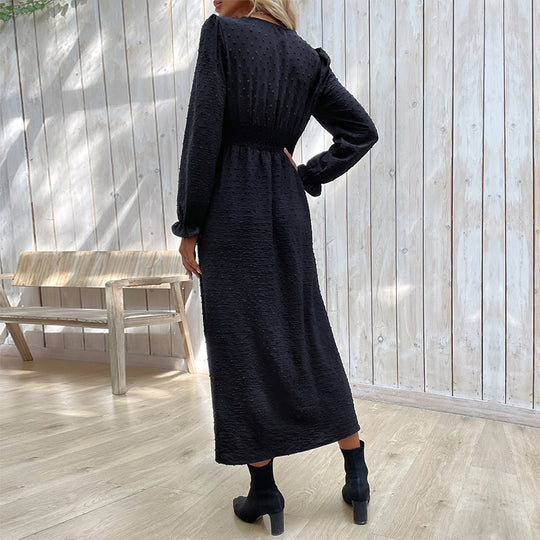 Fall Women Clothing Long Sleeve Black Dress Split Dress