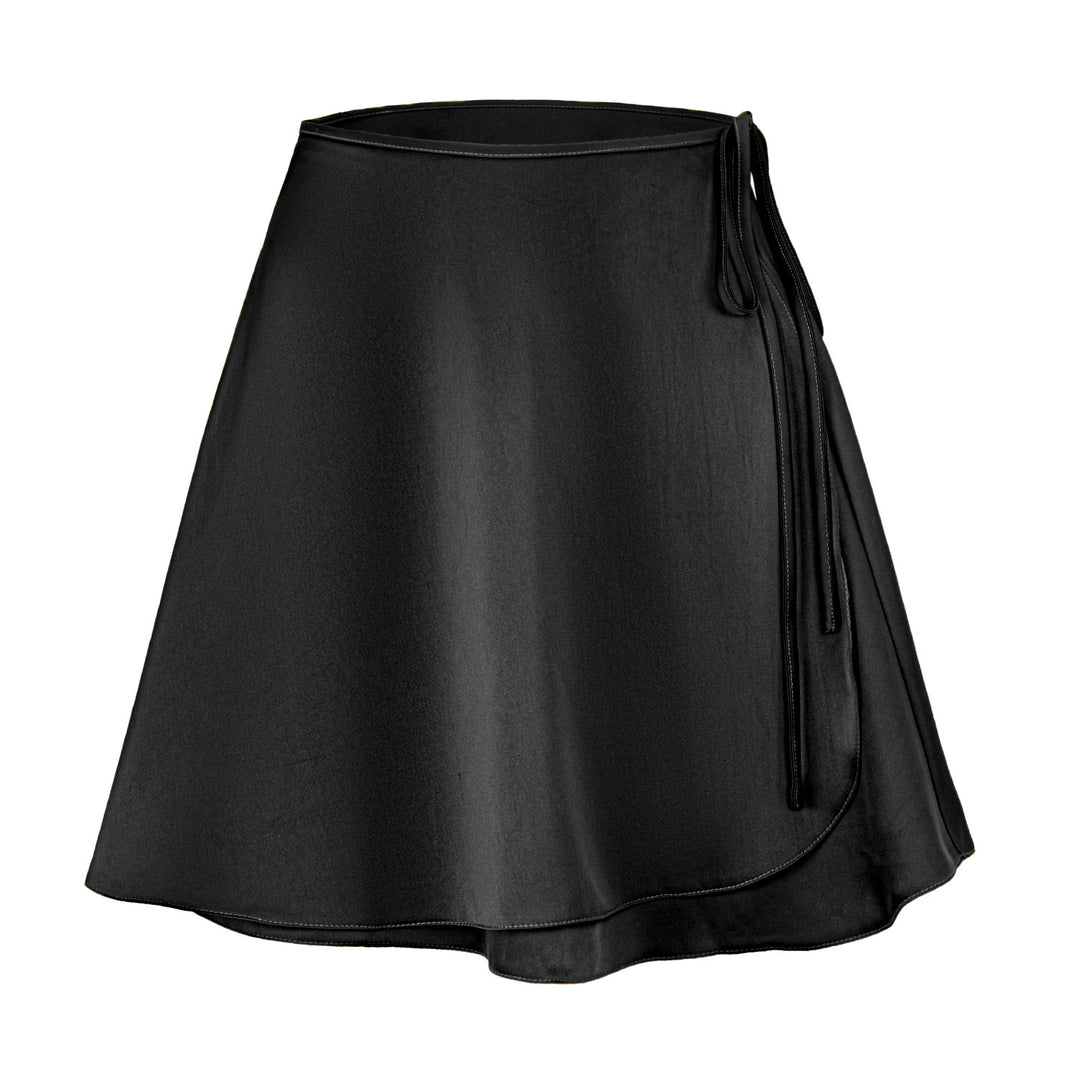 Women Clothing Satin Skirt High Waist Lace up One Piece A line Skirt Solid Color Acetate Wrap Skirt