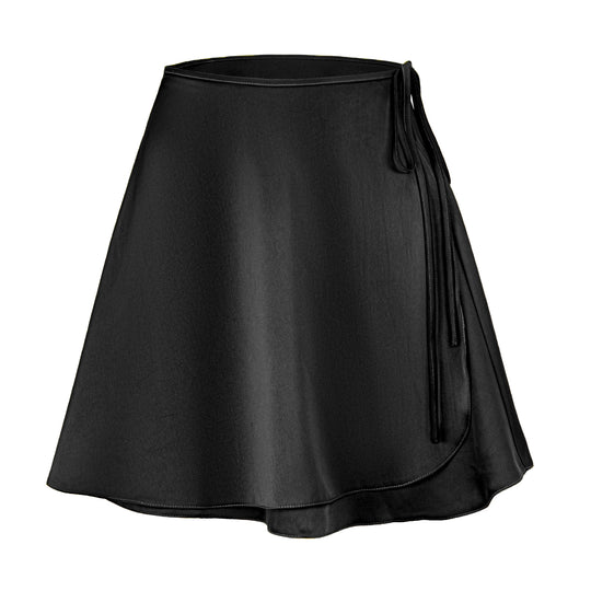 Women Clothing Satin Skirt High Waist Lace up One Piece A line Skirt Solid Color Acetate Wrap Skirt