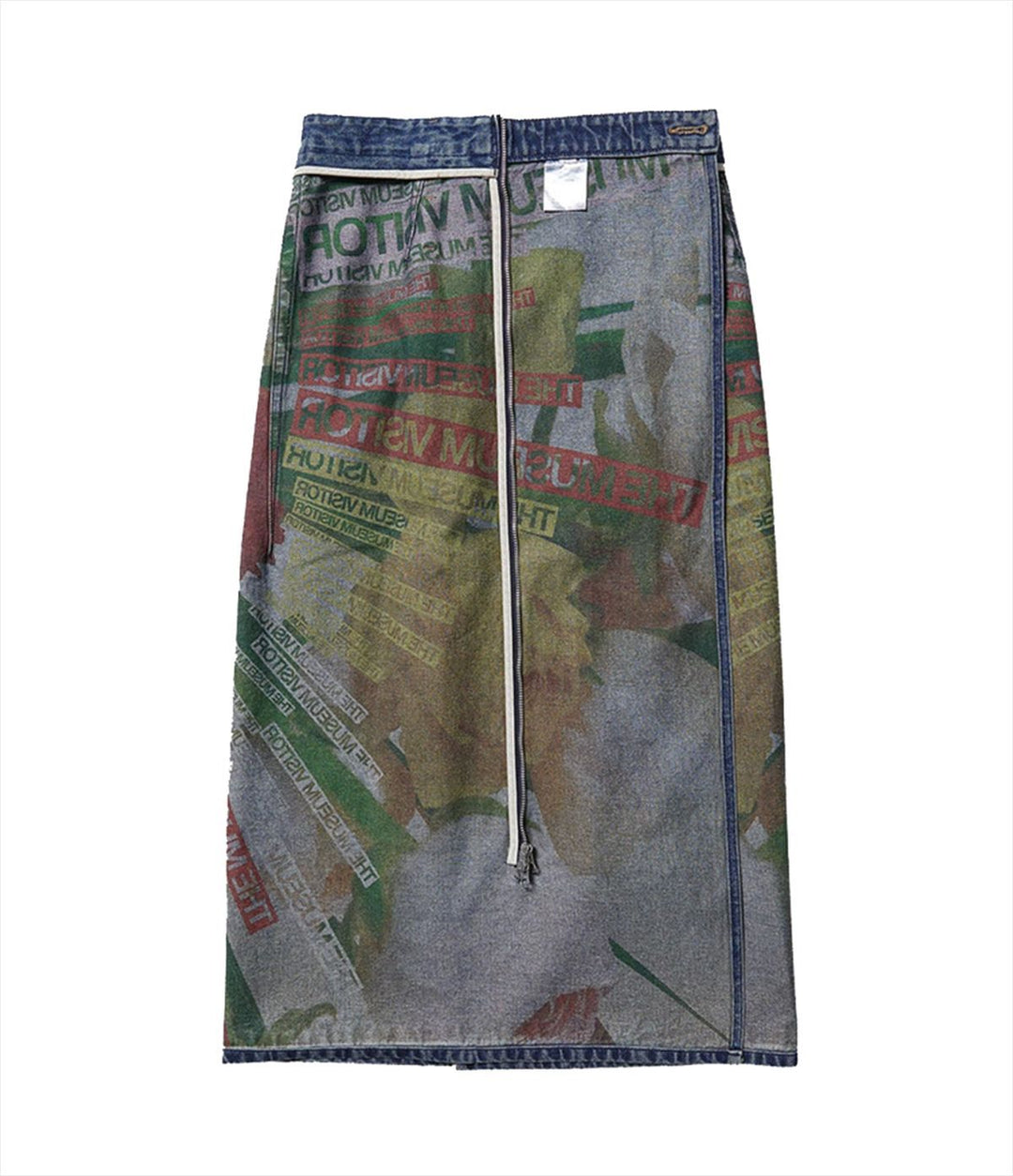 Stomach Blanket Double Sided Wear Art Design Printing Washed Do the Old Cowboy Zipper Stitching Straight Long Skirt