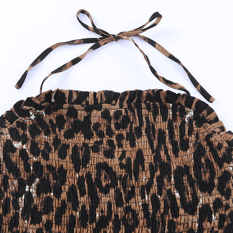 Summer Leopard Print Chest Wrapped Single Strap High Waist Belly Slimming Casual Jumpsuit Women