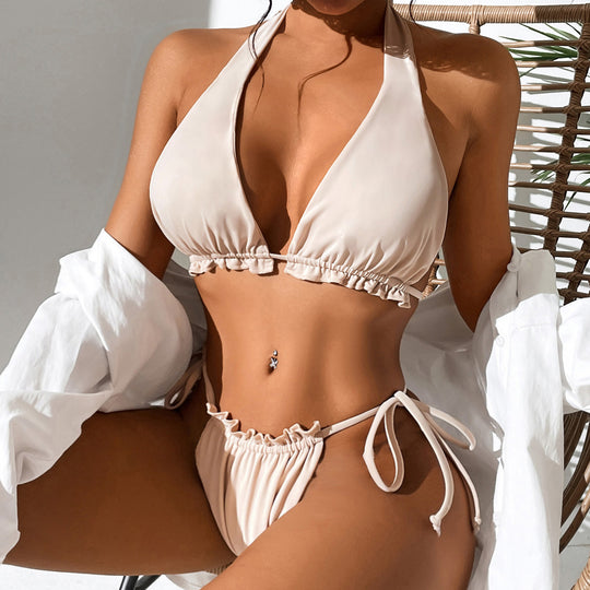 Halter Solid Color Sexy Bikini Split Swimsuit Women Swimsuit