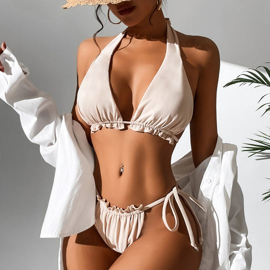 Halter Solid Color Sexy Bikini Split Swimsuit Women Swimsuit