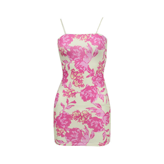 Women Clothing Bandeau Sling Dress Sexy Rose Print Sexy Hip Dress for Women