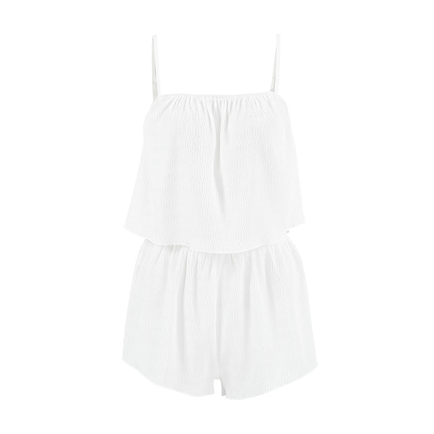 Summer Cotton Thin Pajamas Suspender Shorts Two Piece Set Soft Skin-Friendly Ladies Homewear