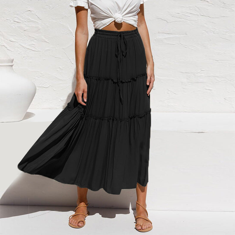 High Waist Slimming Cotton Linen Skirt Spring Summer Solid Color Simple Pleated Irregular Asymmetric Skirt