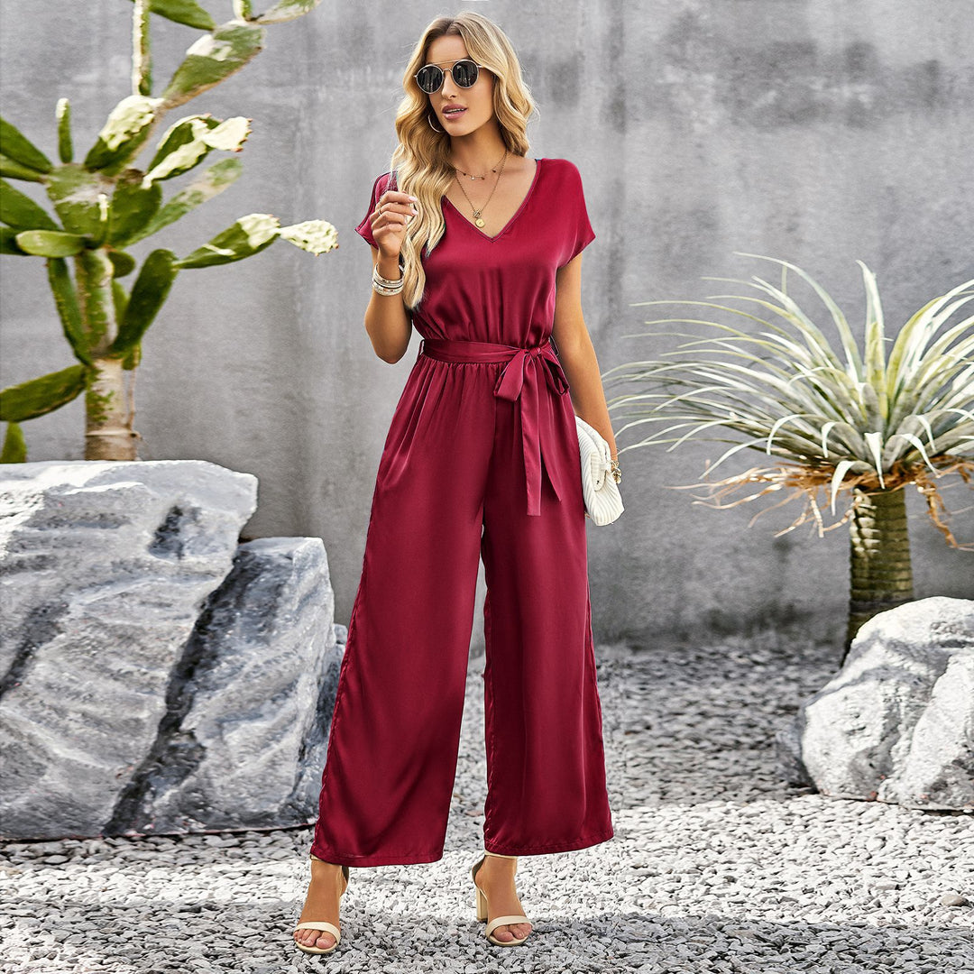 Solid Color Jumpsuit Women Summer Office Loose Fitting Wide Leg Trousers
