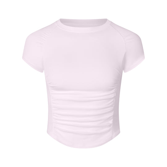 Breathable Quick Drying Exercise Top Women Pleated Short Sleeved T shirt Running Training Clothes Slimming Cool Fitness Clothes Yoga Clothes