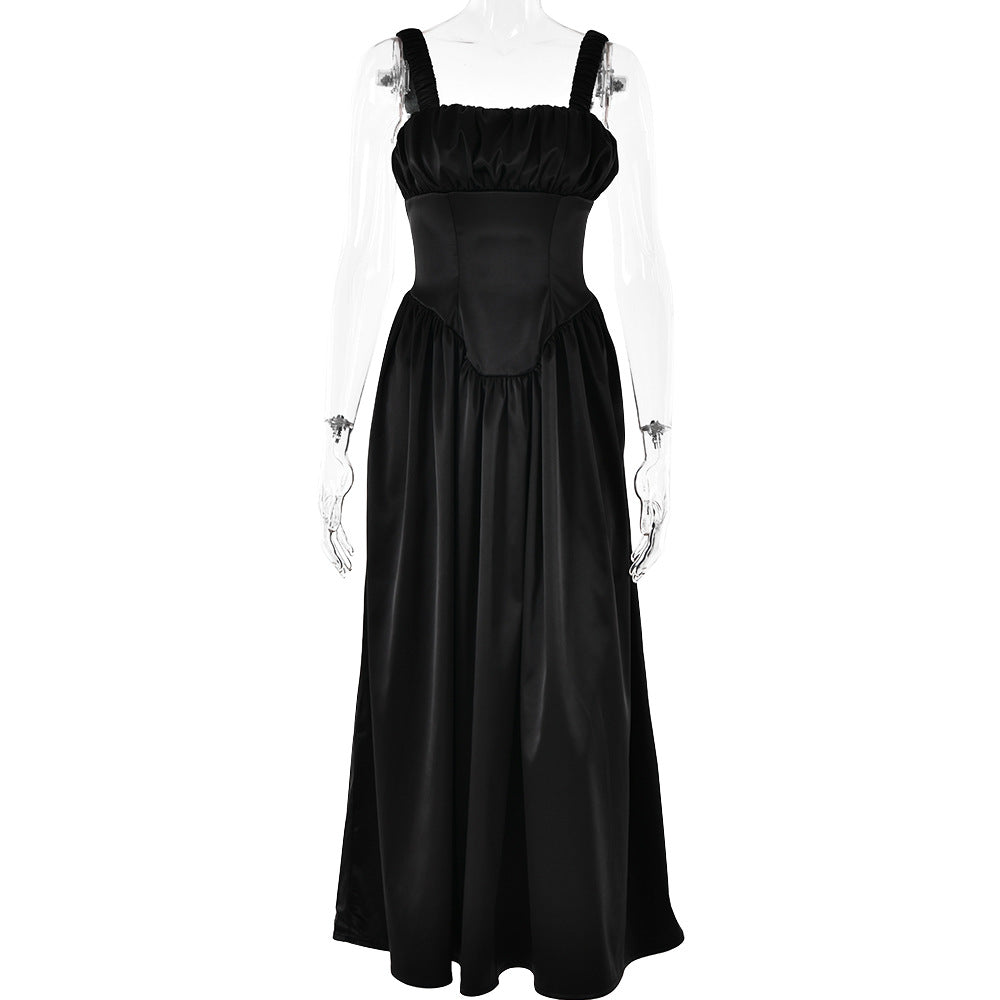 Spring Dress Sexy Square Collar Sling Stitched Backless Dress