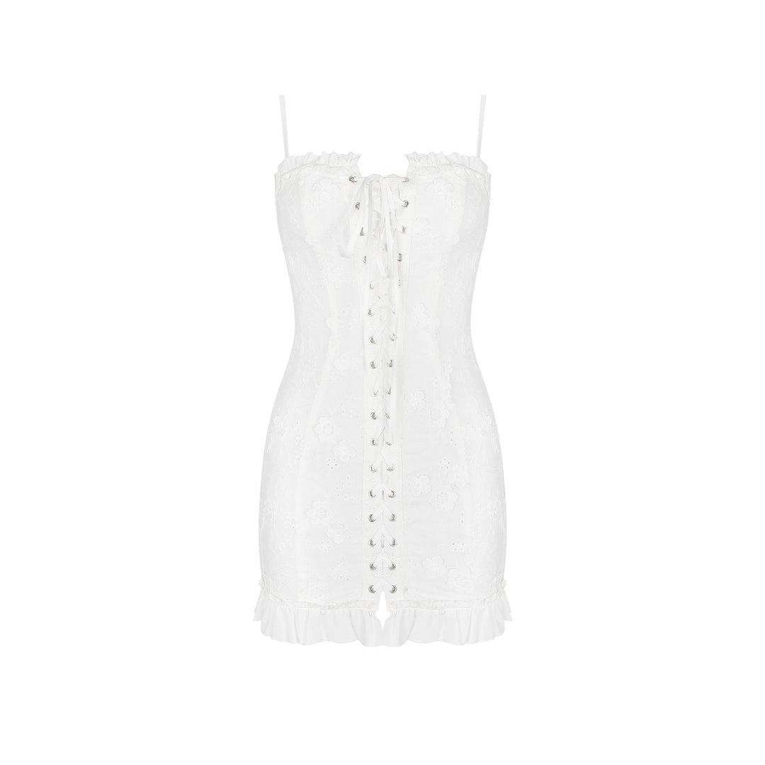 Summer Women Short Sling Dress Spring Summer Women Sexy Lace up White Hip