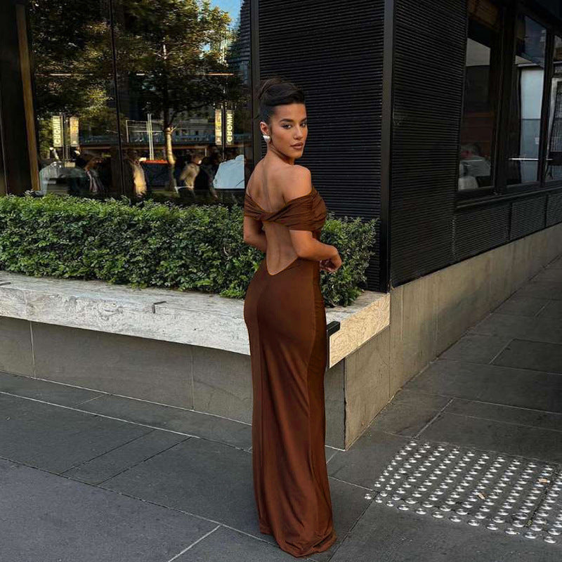 Spring Summer Women Wear Off Shoulder Backless Sheath Sexy Maxi Dress