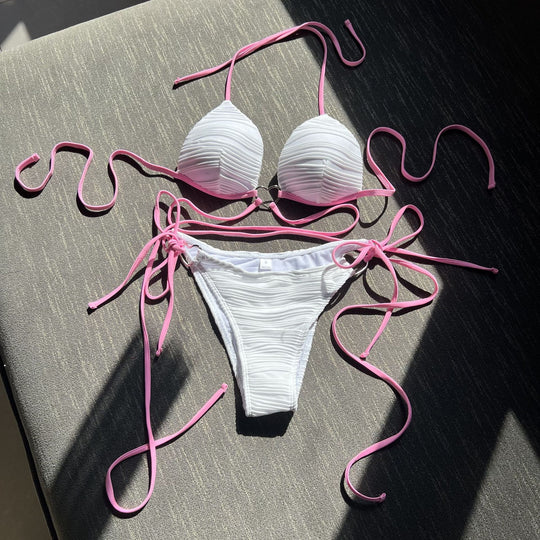 Sexy Love Drawstring Strap Hard Cup Bikini Swimsuit