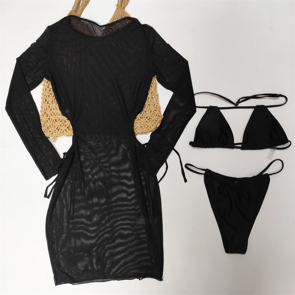 Three Piece Set Bikini Tulle Beach Dress Blouse Sexy Swimsuit Women