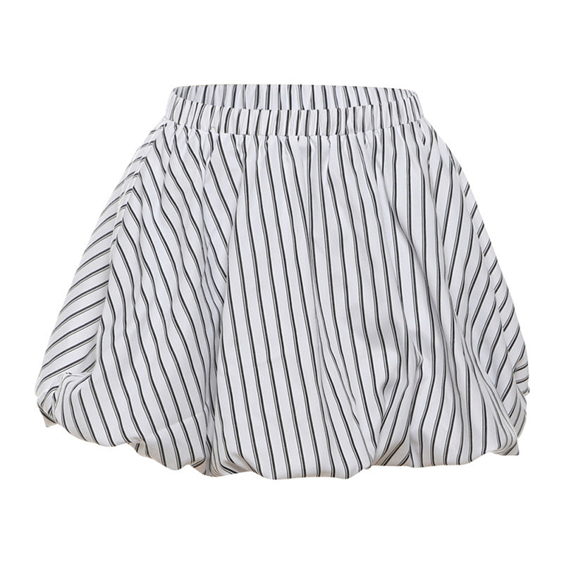 Summer Women Clothing Trend Elastic Waist Puffy Striped High Waist Puffy Skirt