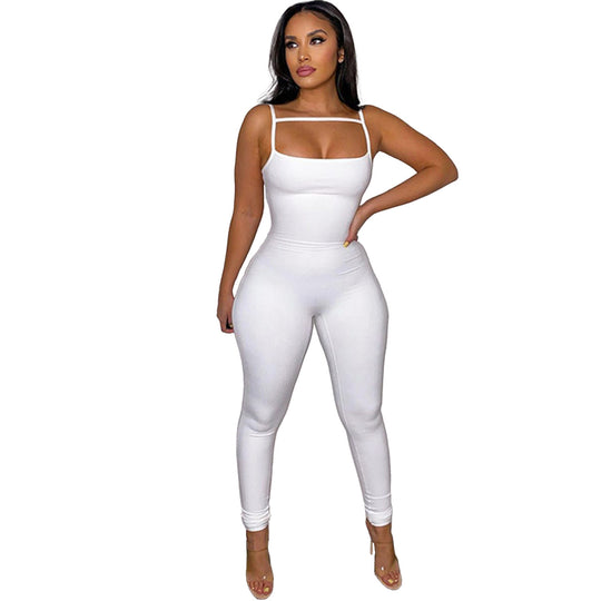 Women Clothing  Spring Summer Solid Color Spaghetti Straps Slimming Slim Fit Bodysuit