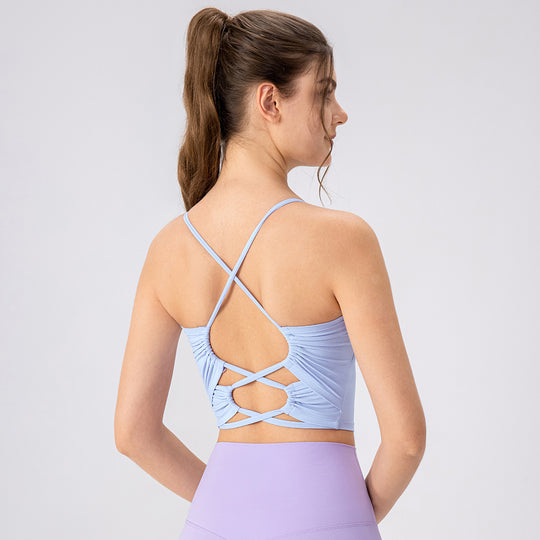 Women Summer Yoga Underwear Backless Sling Sports Top with Chest Pad Shockproof Breathable Dance Fitness Vest Yoga Clothes