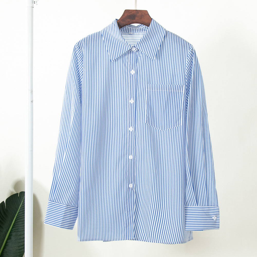 Solid Color Striped Shirt Summer Trendy Joker Loose Polo Striped Shirt
