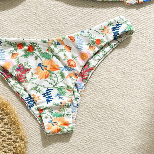 Floral Tie Neck Sexy Beach Bikini Swimsuit Women High Sense Spa Swimsuit