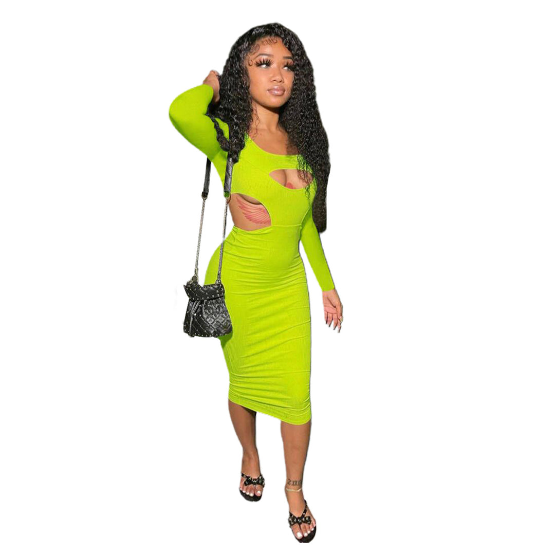 Women Clothing Sexy Solid Color round Neck Dress Women Clothing