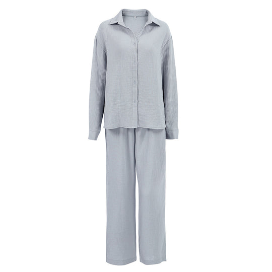 Autumn Double Layer Gauze Long Sleeved Pajamas Simple Shirt Loose Ladies Homewear Can Be Worn outside