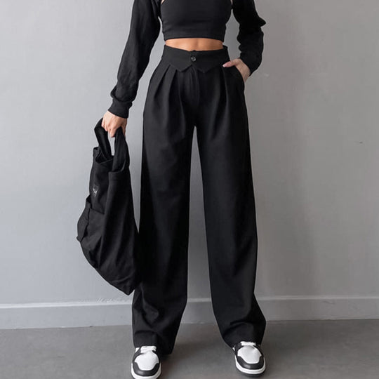 Summer Women Clothing Design Pleated High Waist Straight Casual Pants Women French Office Draped Work Pant