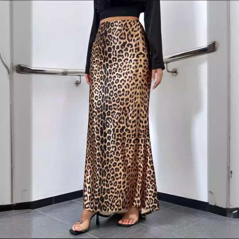 Leopard Print Printed Sexy Sheath Fishtail Skirt Mop Skirt Women Spring Clothing Drape Dress