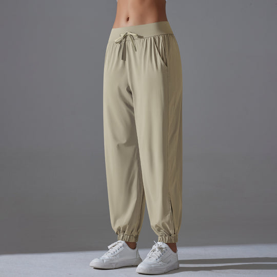 Cool Feeling Sun Protective Pants Thin Loose Tappered Sports Pants Draping Wide Leg Slim Fit Breathable High Waist Raw Yarn Sun Proof Trousers