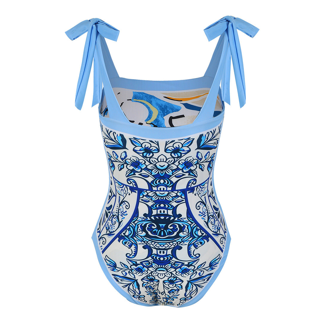 Duplex Printing One Piece Swimsuit Women Tube Top One Piece Strap Swimsuit