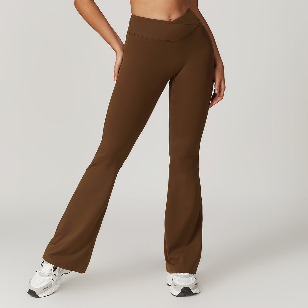 Sustainable Recycled Quick Dry Hip Raise Yoga Bell Bottom Pants Nude Feel Cross High Waist Tight Casual Sports Wide Leg Pants