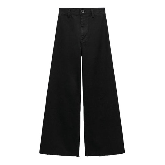 Spring Wide Leg Pants Rough Selvedge in Black Slim Fit High Waist Straight Jeans for Women