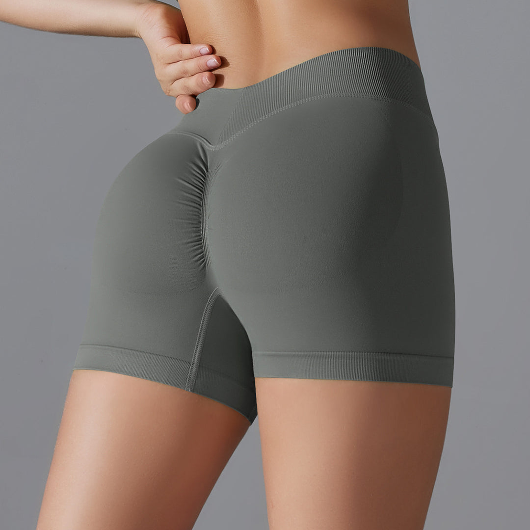 High Waist Knit Hip Raise Fitness Pants Back V Waist Women Running Skinny Yoga Pants Stretch Belly Compression Sports Shorts