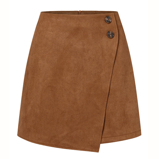 Autumn Winter Women Clothing Suede Irregular Asymmetric Skirt Solid Color High Waist Zipper Button Skirt Women