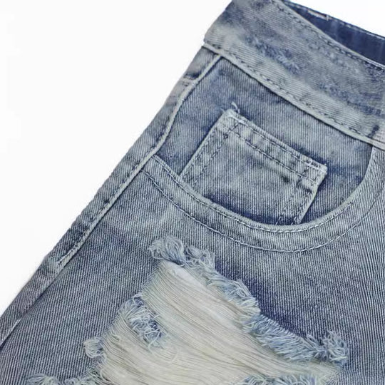 Women Denim With Hole Cut Long Breasted Denim Shorts Sexy All Matching