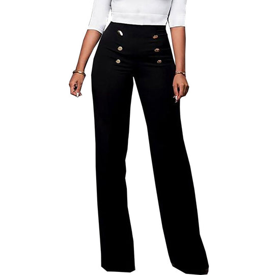Autumn Winter Casual Pants Women Clothing Button Solid Color Trousers Bootcut Trousers