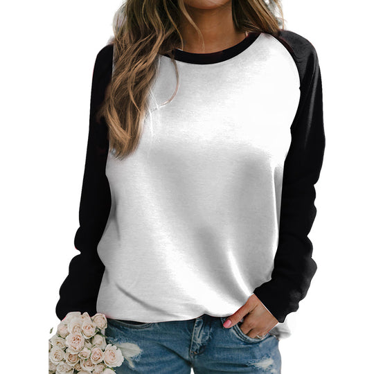 Autumn T Shirt Contrast Color Women Pullover Long Sleeve Simple Women Pullover