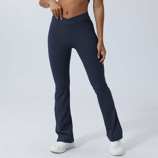 Cross V Shaped Fitness Bell Bottom Pants Shrink Wrinkle Peach Hip Raise Yoga Pants No T Line Quick Drying Sports Trousers