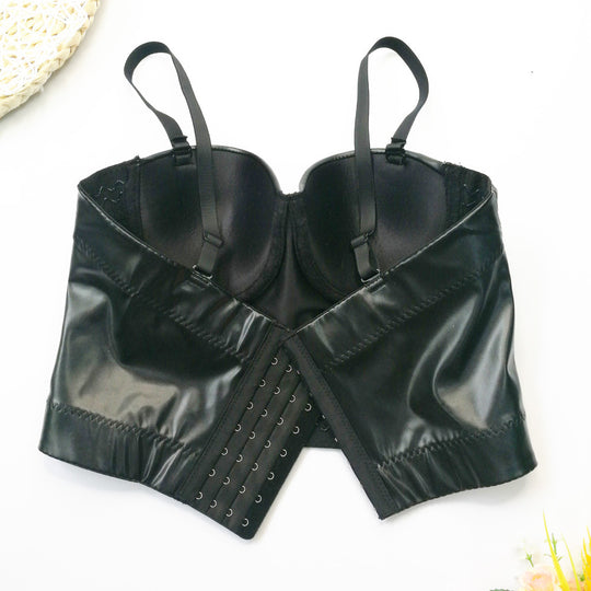 Sexy Leather Tube Top Artificial Sheepskin Sling Vest Inner Match Bra Free Sexy Beauty Model Boning Corset Top