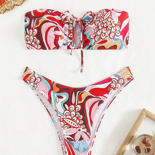 Summer Tube Top Swimsuit Strapless Sexy Women Swimsuit Printed Summer Beach Swimsuit