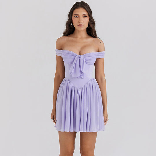 Women Clothing Sexy Dress Sexy Sexy Off Shoulder Mesh Tube Top Dress Women Purple Short Dress