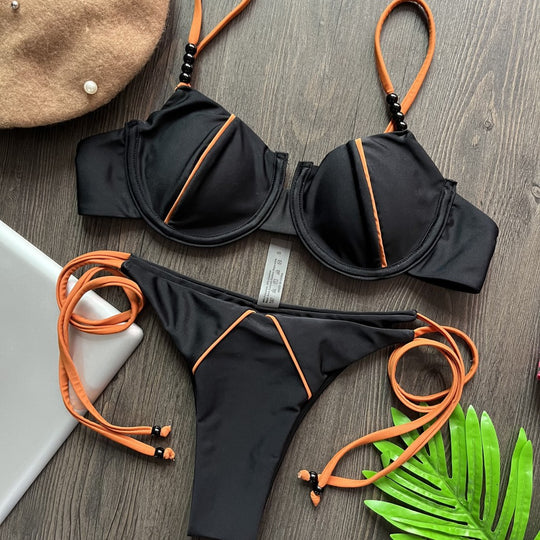 Sexy Two Pieces Swimsuit Patchwork Color Swimwear Women Bikini