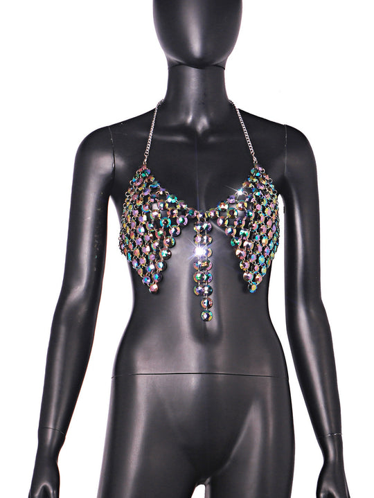Summer Nightclub Acrylic Paillette Triangle Stitching Bikini