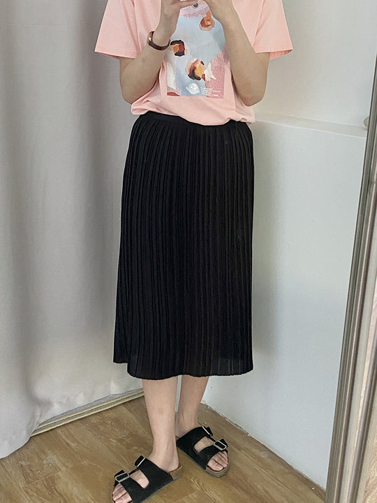 Back Slit Organ Pleated Skirt for Women Summer High Waist Slimming Pleated Skirt