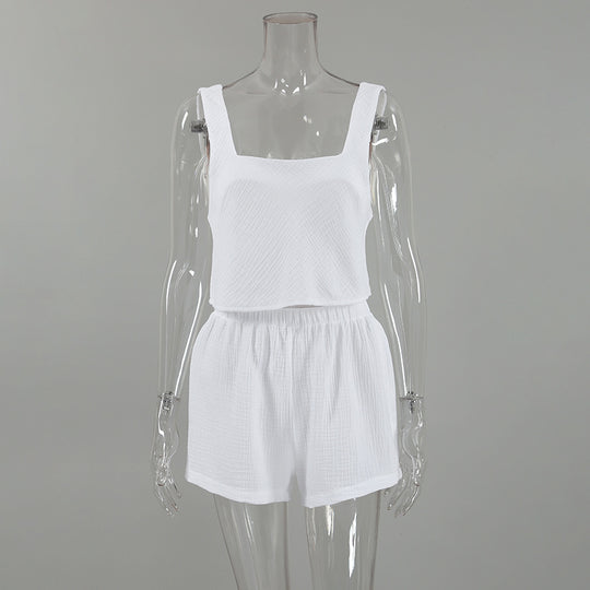 Summer Crepe Cotton Pajamas Comfortable Vest Shorts Set Ladies Homewear