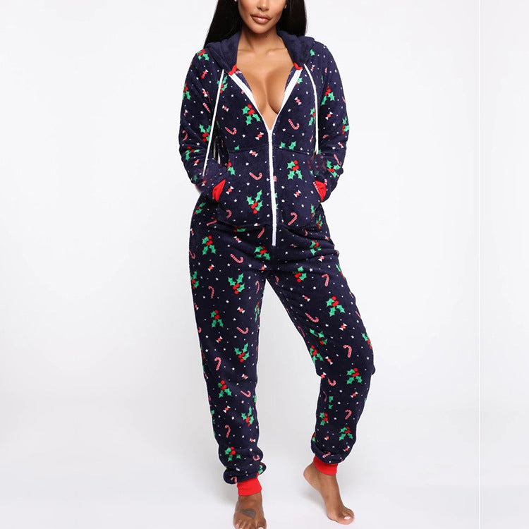 Women Clothing Christmas Plaid Homewear Hooded Casual Pajamas Autumn Winter