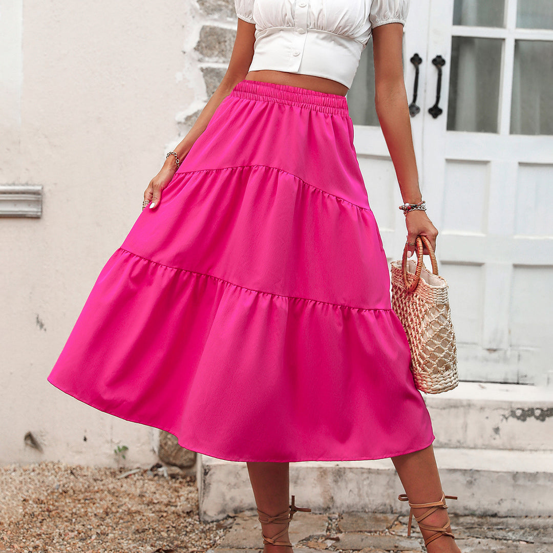 Women Clothing High Waist Elastic Solid Skirt