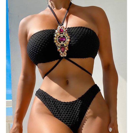 Bikini Color Big Diamond Chain Split Swimsuit Sexy Bikini Women Swimsuit