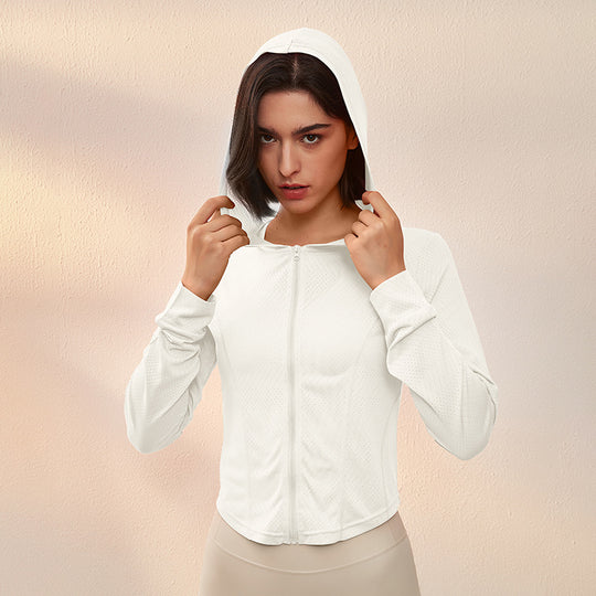 Sports Jacket Women Quick Drying Slim Fit Top Thin Cardigan Hooded Running Yoga Long Sleeve Workout Clothes Summer Sun Protection