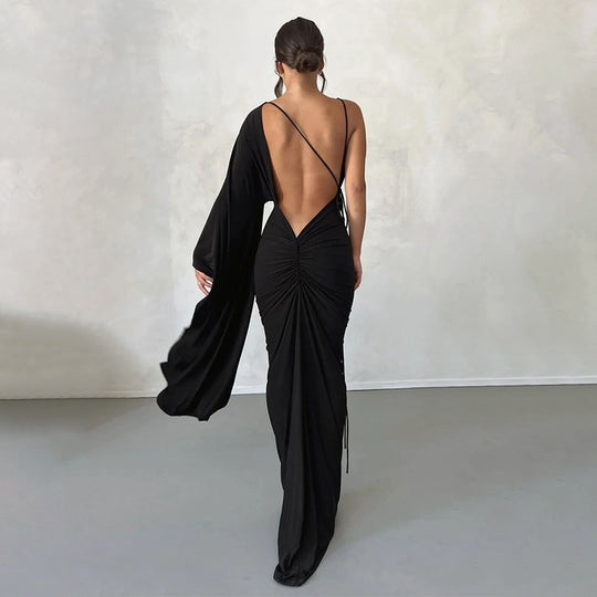 Summer Women Clothing One Shoulder Sleeve Sexy Low Cut Backless Evening Dress for Women