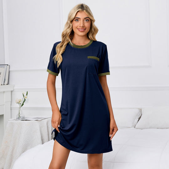 Short Sleeve Solid Color Loose T Shirt Round Neck Pajamas Dress