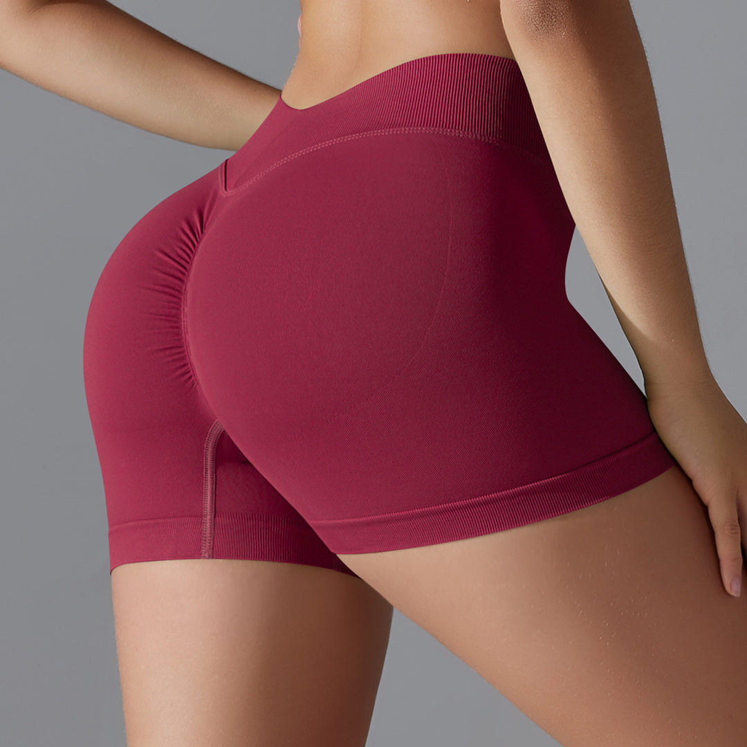 High Waist Knit Hip Raise Fitness Pants Back V Waist Women Running Skinny Yoga Pants Stretch Belly Compression Sports Shorts